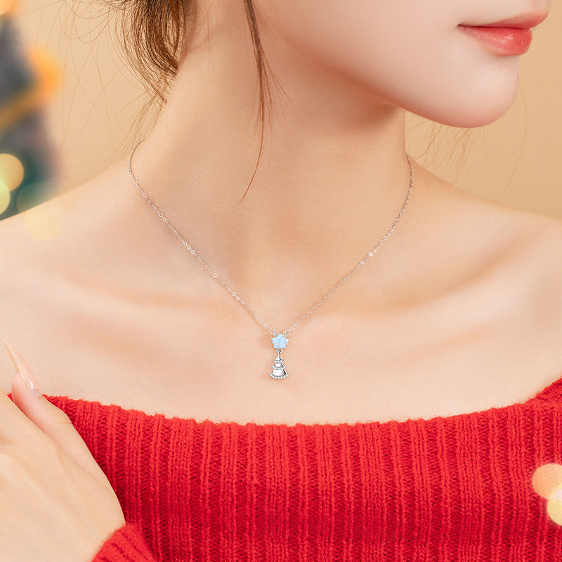 Christmas Tree Sterling Silver 925 Necklace Female Niche Design Light Luxury Glass Stone Clavicle Chain Ins Style Star Pendant
