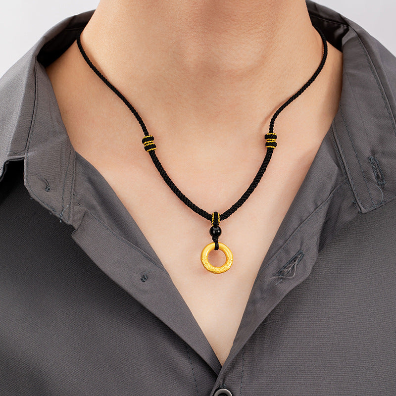 Xiangyun Ruyi Safety Buckle Pure Silver 999 Necklace New Chinese National Fashion Tight Hoop Braided Necklace Ins Style Pendant