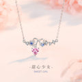 Lovely Sterling Silver 925 Necklace Women's Fashion All-Match Star Pink Diamond Clavicle Chain Ins Style Bow Tassel Pendant