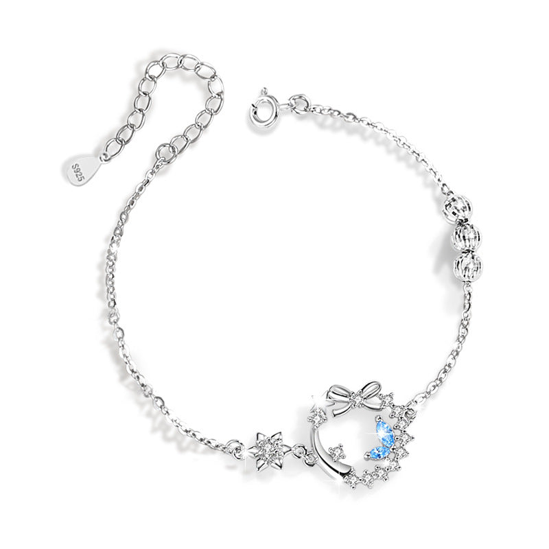 Bowknot Sterling Silver 925 Bracelet Female Niche Design Light Luxury Star Bracelet Get Things Ins Style Moon Bracelet