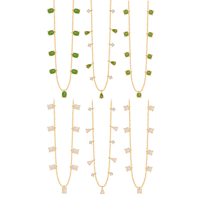 National Style Starry Sky Hetian Jade Clavicle Chain S925 Sterling Silver Necklace Female Gentle Temperament All-Match Girl Jewelry