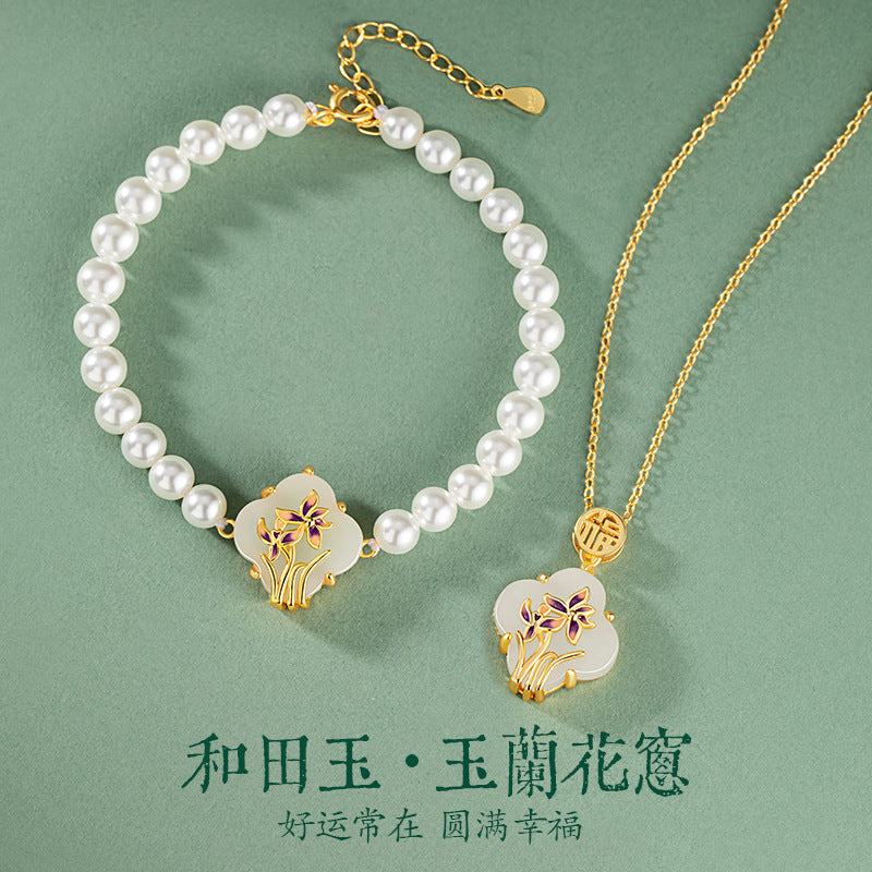 Schmuck aus 925er Sterlingsilber – Orchidee und Kleeblatt und Hetian-Jade