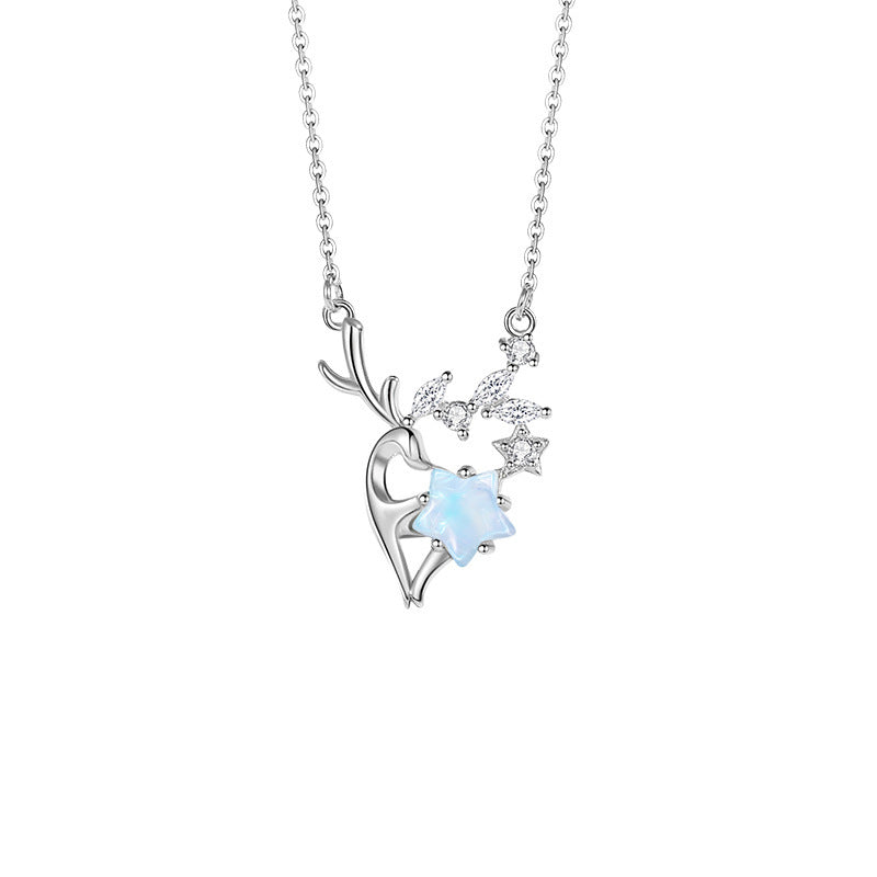 Yi Lu Has You Sterling Silver 925 Necklace Women's Light Luxury Star Glass Stone Clavicle Chain Christmas Ins Antler Pendant