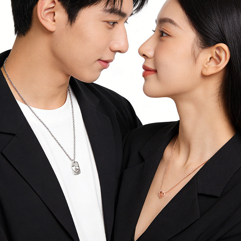 Fairy Tale Style Little Prince Rose Couple Necklace S925 Sterling Silver Design Gift for Girlfriend Boyfriend Anniversary Confession Token