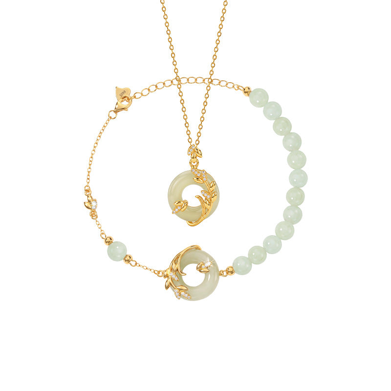 Year-Old Peace Hetian Jade Jewelry Female S925 Sterling Silver Necklace Bracelet Wheat Ear Design Sense New Chinese Holiday Gift