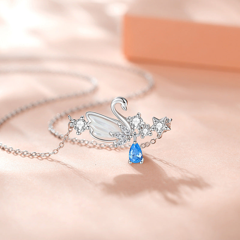 Swan Sterling Silver 925 Necklace Niche Design Light Luxury White Fritillary Clavicle Chain Ins Style Star Tassel Pendant