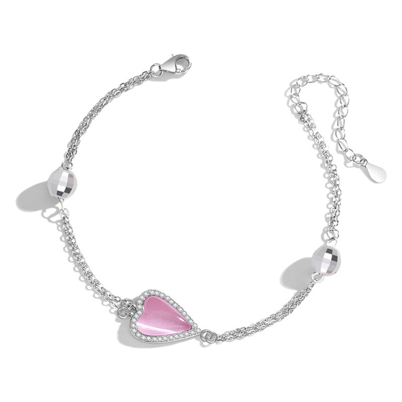 Lovely Sterling Silver 925 Bracelet Female Niche Design Light Luxury Opal Bracelet Ins Style Zircon Bracelet