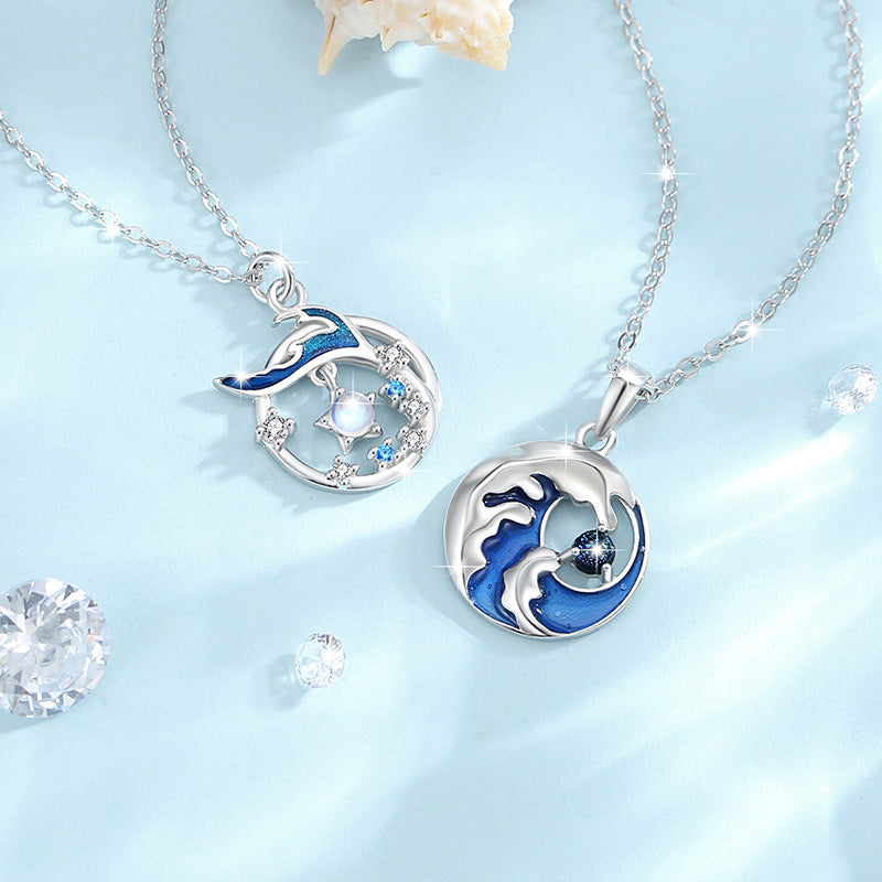 Fishtail Sterling Silver 925 Couple Necklace Men and Women Fashion All-Match Glass Stone Clavicle Chain Get Things Ins Star Pendant