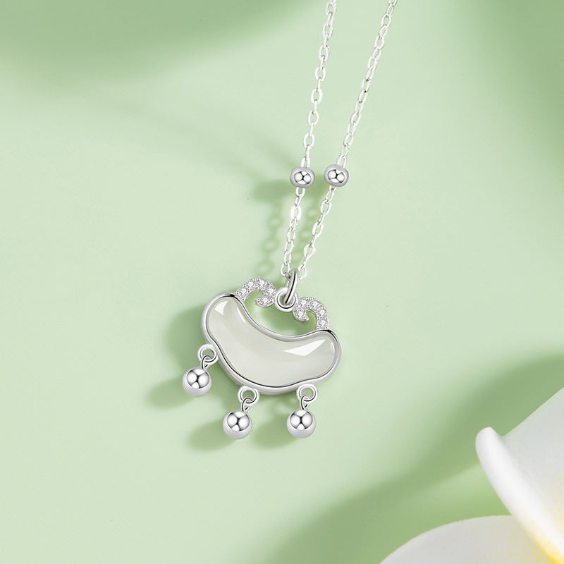S925 Silver Hetian Jade Ruyi Lock Set New Chinese Style Safety Lock Bracelet Necklace for Girlfriend Elders Safety Gift