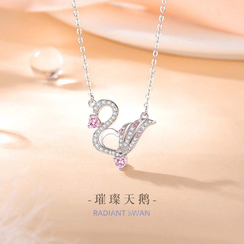 Gioielli in argento sterling 925 – cigno e zirconi rosa