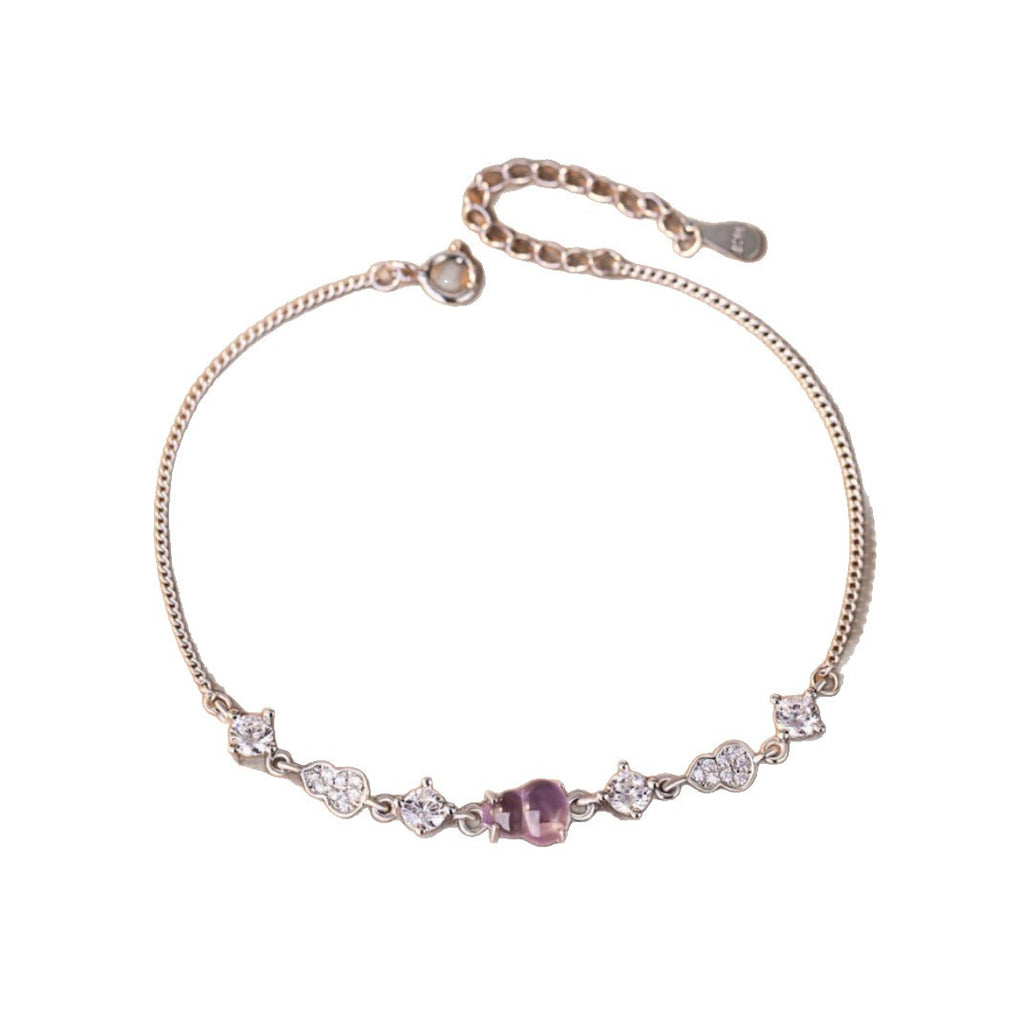 Gourd Sterling Silver 925 Bracelet Women's Light Luxury High-Grade Natural Amethyst Bracelet Ins Style Nine Purple off-Fire Bracelet