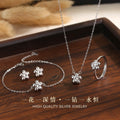 S925 Sterling Silver Five-Petal Flower Diamond Jewelry Set All-Match Flower Stud Earrings Necklace Bracelet Ring Valentine's Day Gift