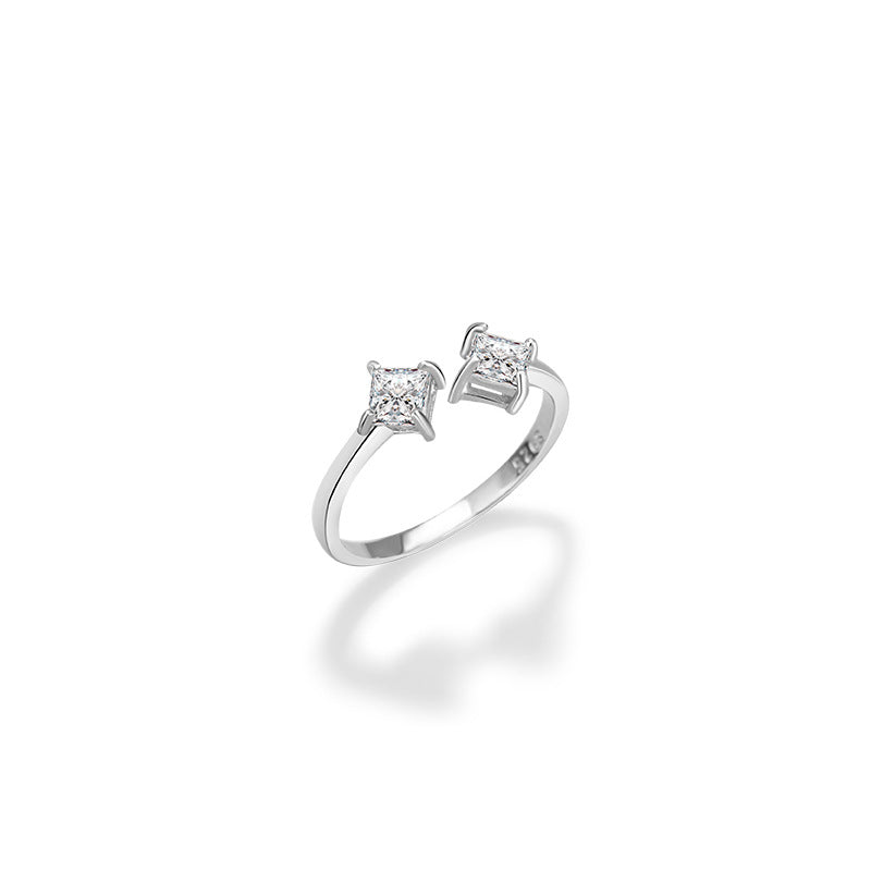 Small Square Sugar Sterling Silver 925 Necklace Female Niche Design Light Luxury Zircon Star Ring Ins Style Square Ring