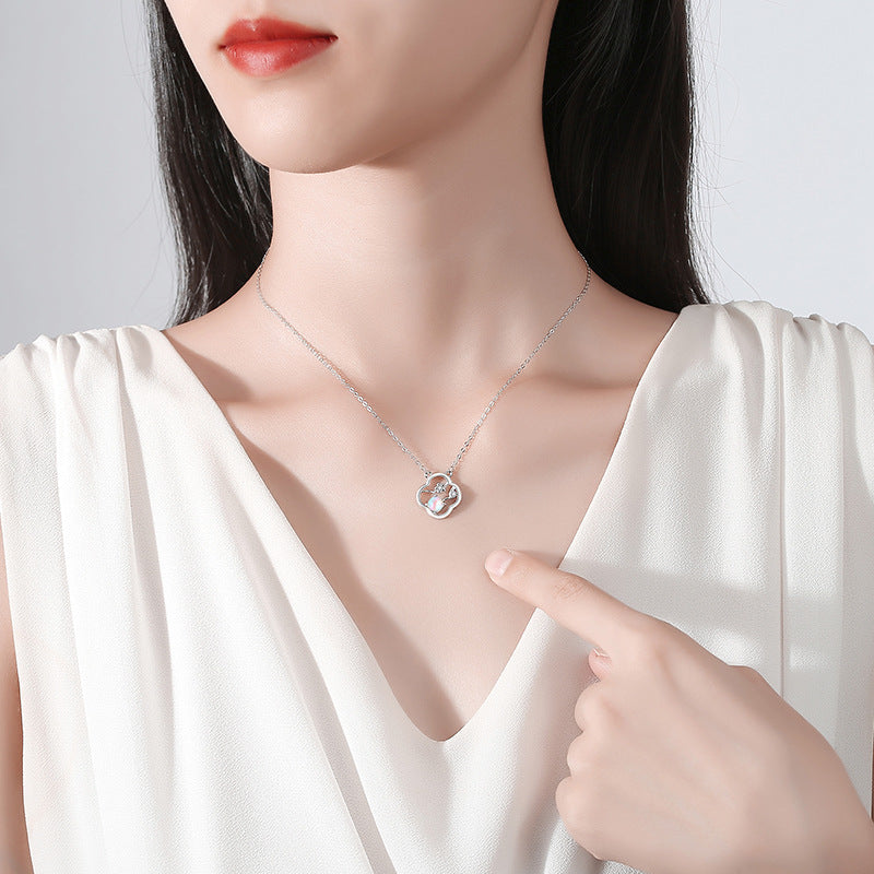 Collana in argento sterling 925 – quadrifoglio e dettaglio in vetro