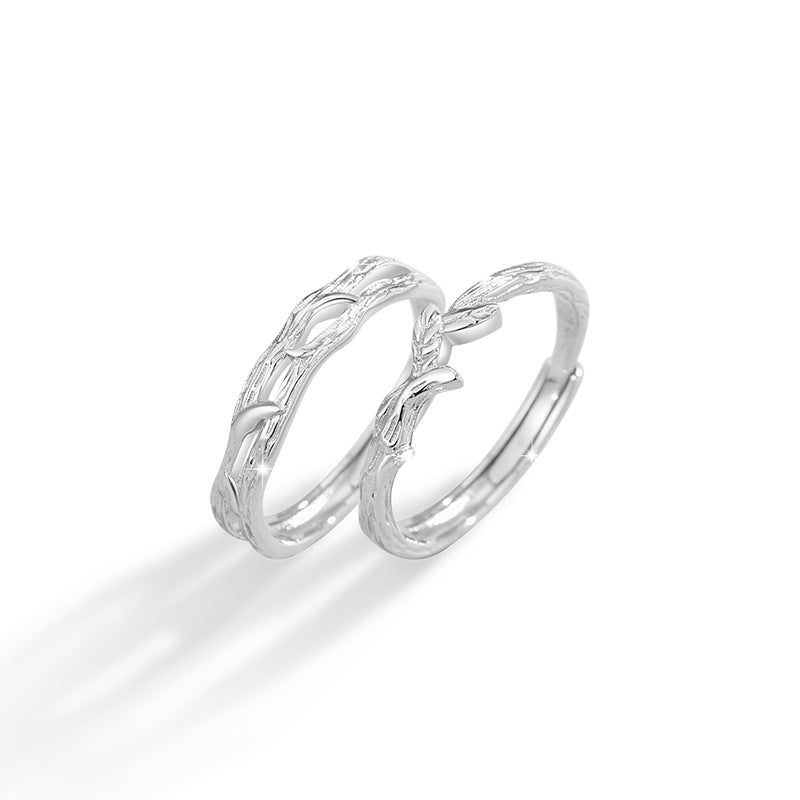 Lianli Branch 999 Pure Silver Couple Ring Men and Women Niche Design Light Luxury Zircon Ring Ins Wind Branch Ring