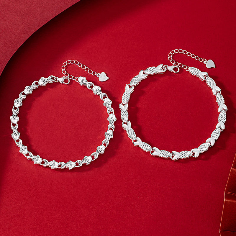 Lucky Koi Fish Pure Silver 999 Bracelet Female Light Luxury High-Grade Feeling Good Luck Ashore Bracelet Ins Style Birth Year Bracelet