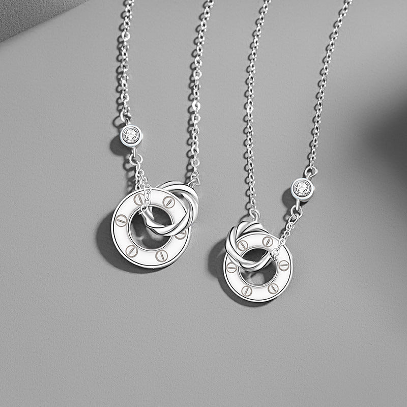 Mobius Ring Sterling Silver 925 Couple Necklace High-Grade Double Ring Zircon Clavicle Chain Ins Ring Buckle Pendant