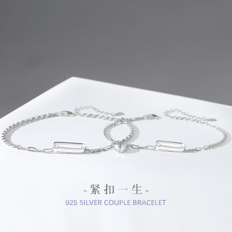 Love Sterling Silver S925 Couple Magnetic Bracelet Niche Design Light Luxury Chain Bracelet Ins Style Square Brand Bracelet