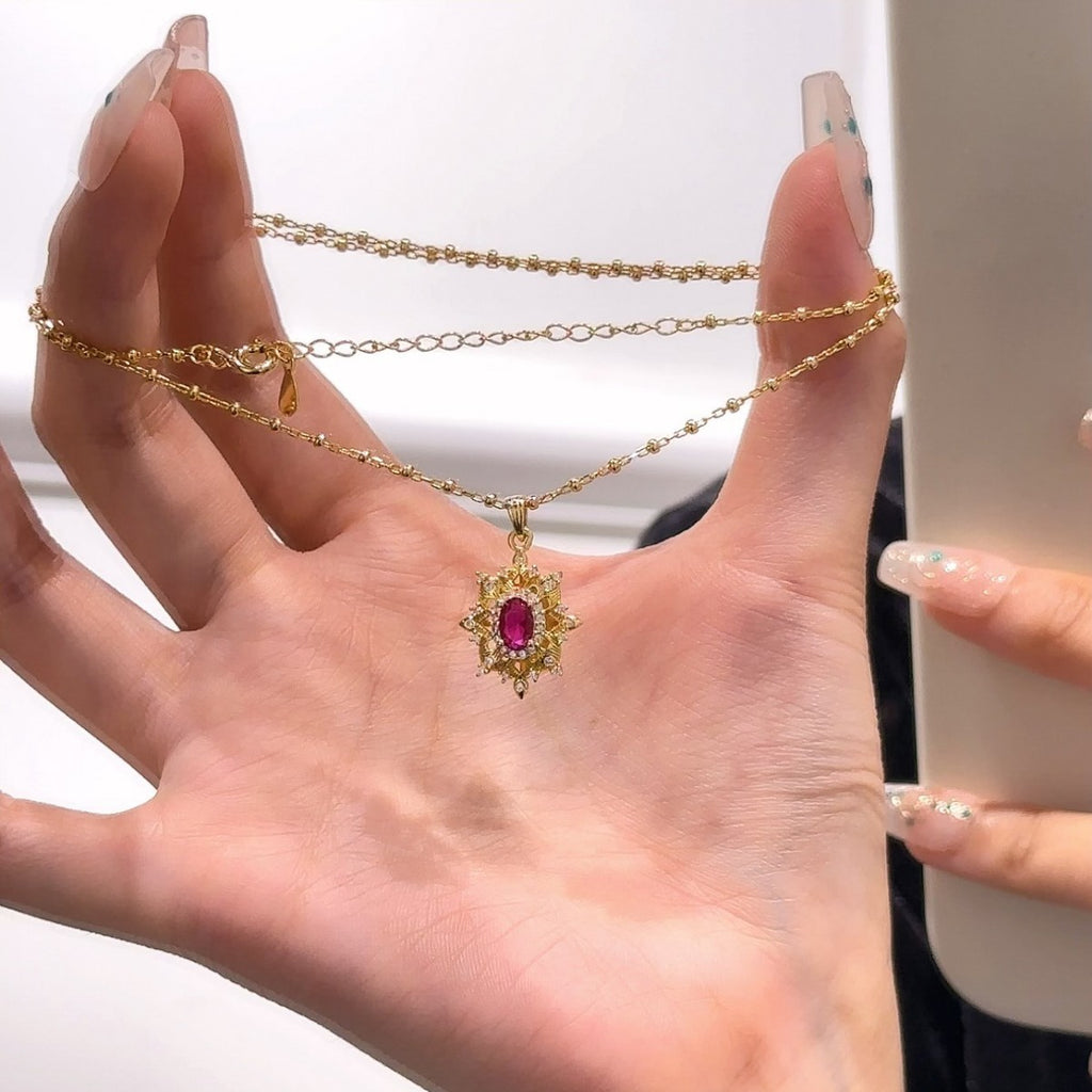 Vintage Buqi Style Pigeon Red Blood Zircon Sterling Silver 925 Necklace Light Luxury High-Grade Clavicle Chain Love Pendant at First Sight