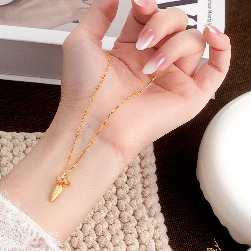 Light Luxury Brushed Carrot Pink Diamond S925 Sterling Silver Necklace Love Clavicle Chain Valentine's Day Love Pendant for Girlfriend