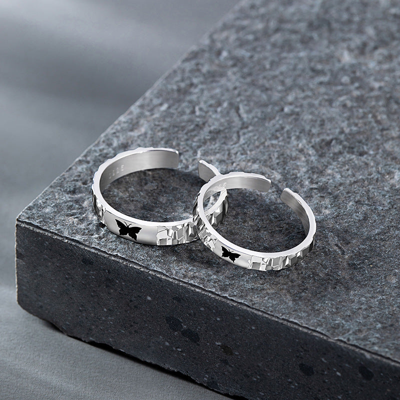 Butterfly Sterling Silver 925 Couple Ring Niche Design Light Luxury Star Ring Ins Valentine's Day Broken Ice Ring