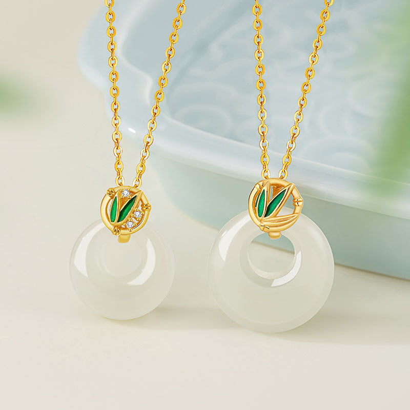High-Rise Sterling Silver 925 Couple Necklace High-Grade Hetian Jade Bamboo Clavicle Chain Safety Buckle Bamboo Pendant
