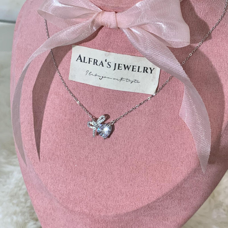 Bow 999 Pure Silver Necklace Female Cute Sweet Style Lovely Clavicle Chain Little Red Book Style Princess Pendant