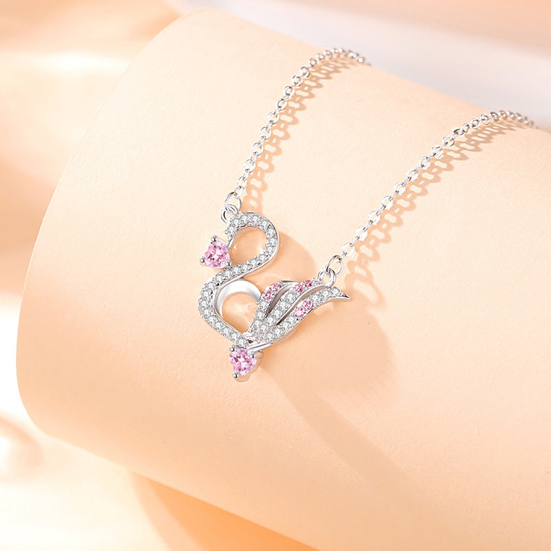 Gioielli in argento sterling 925 – cigno e zirconi rosa