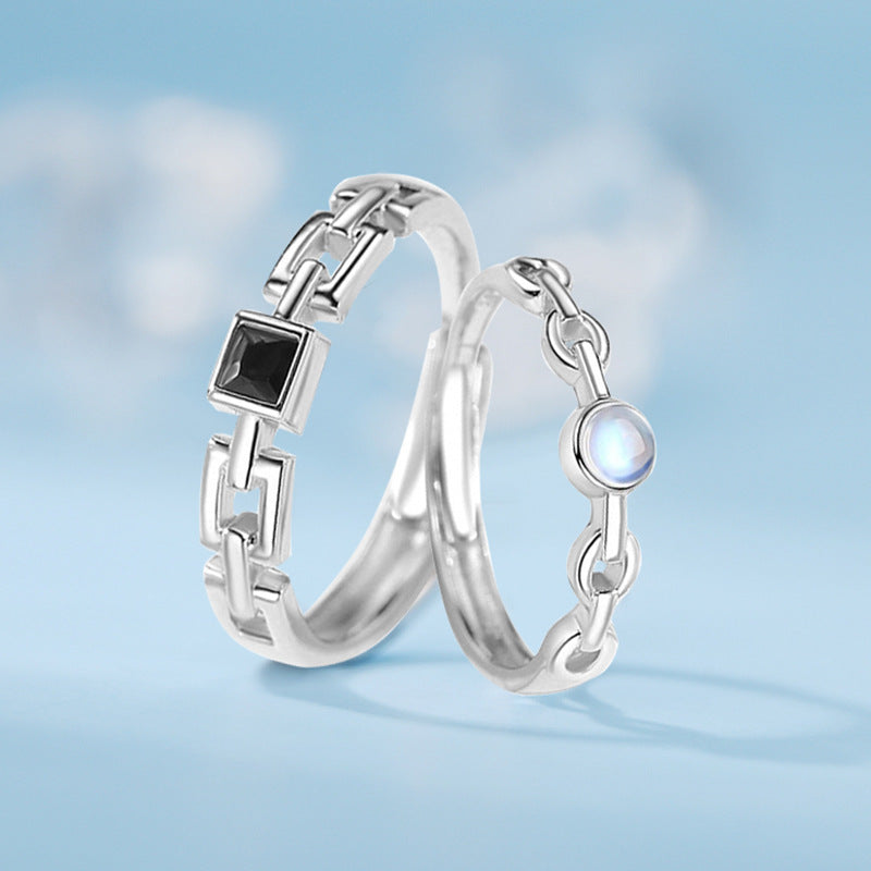 Tongxin Knot Sterling Silver 925 Couple Ring Niche Design Light Luxury Square Sugar Ring Ins Valentine's Day Gift Pair Ring