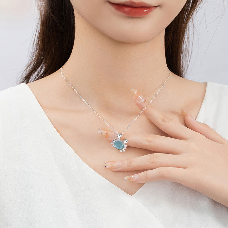 Crab Sterling Silver 925 Necklace Female Niche Design Light Luxury Shijia Pearl Clavicle Chain Ins Feng Hai Lanbao Pendant