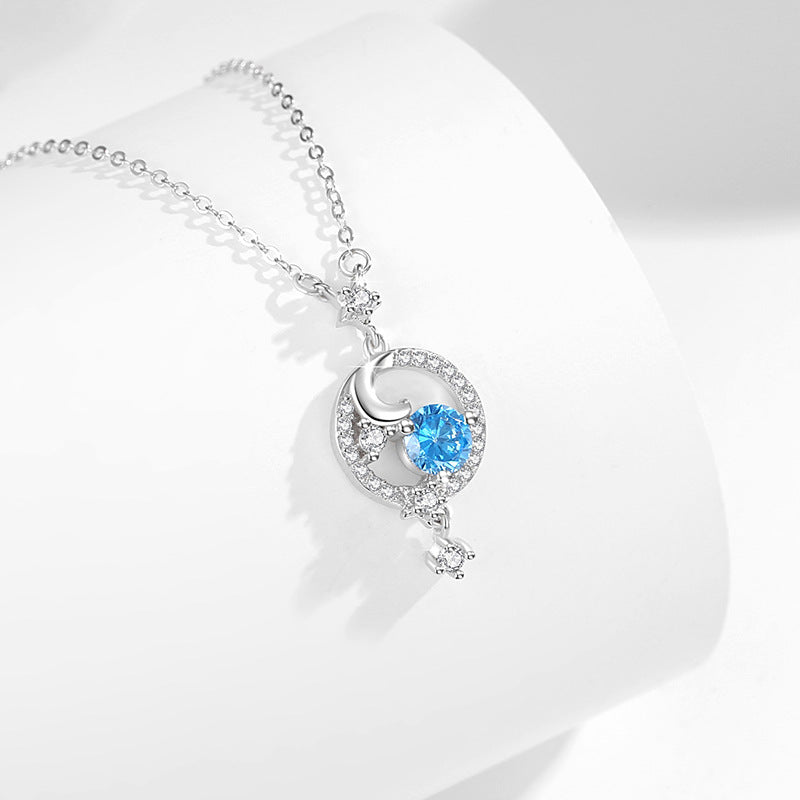 Original Moon Sterling Silver 925 Necklace Female Niche Design Light Luxury Zircon Tassel Clavicle Chain Ins Star Pendant