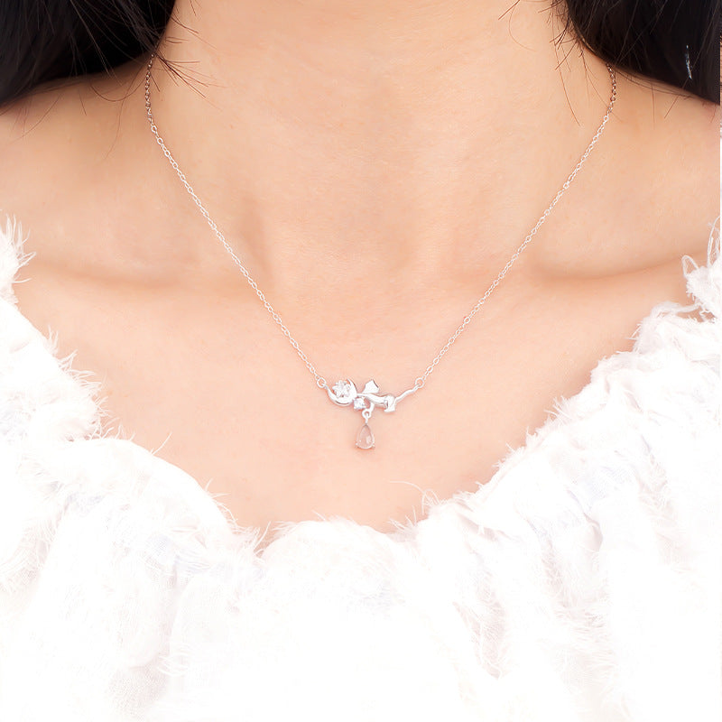 2026 New S925 Sterling Silver Necklace Bracelet Set Cat Moon Niche Light Luxury Clavicle Chain Gift for Girlfriend