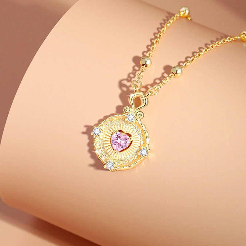 Original Love Sterling Silver 925 Necklace Women's Light Luxury High-Grade Pink Zircon Clavicle Chain Ins Heart with Your Pendant