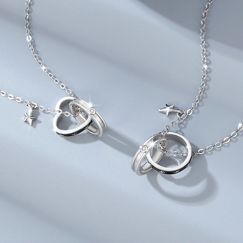 Ring Buckle Sterling Silver 925 Couple Necklace Niche Design Light Luxury Star Clavicle Chain Ins Style Love Pendant
