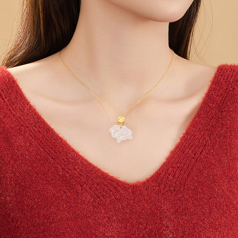 Immediately Rich Sterling Silver 925 Necklace Female New Chinese White Agate Birth Year Copper Coin Clavicle Chain Zodiac Horse Pendant