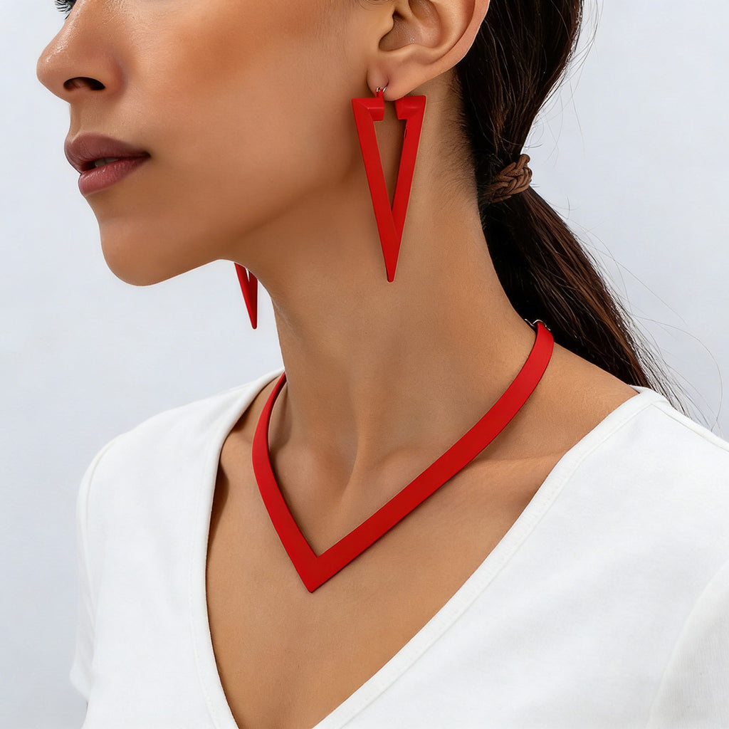 Red V-Shaped Statement Jewelry