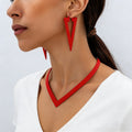 Red V-Shaped Statement Jewelry