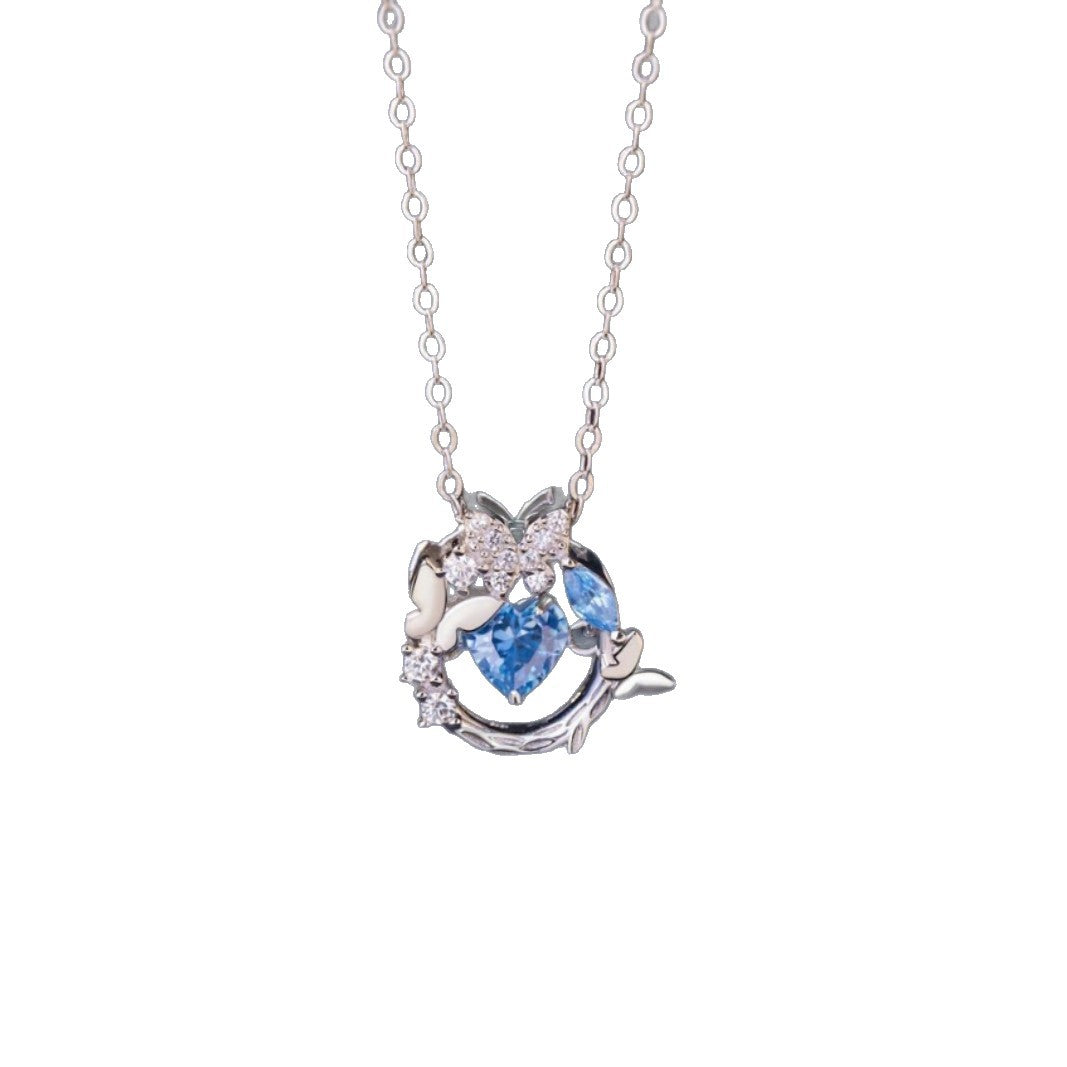 Butterfly Sterling Silver 925 Smart Necklace Women's Fashion Versatile Heart Zircon Clavicle Chain Small Red Book Same Pendant