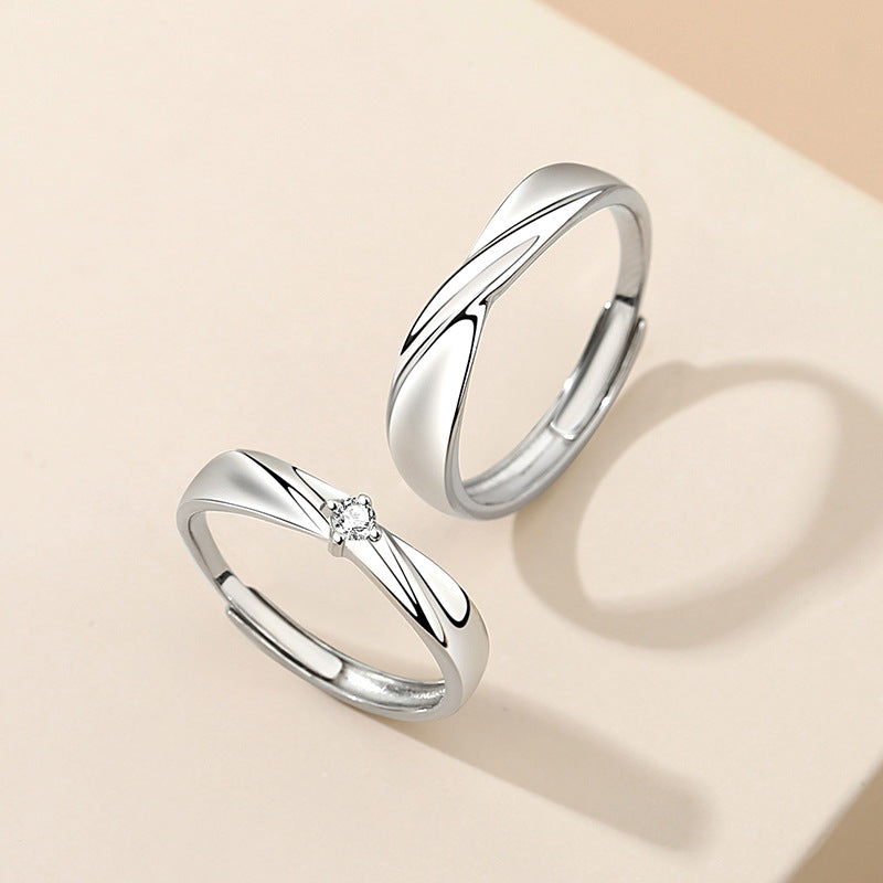 Mobius Sterling Silver 925 Couple Ring Niche Design Light Luxury Zircon Plain Ring Valentine's Day Gift Pair Ring