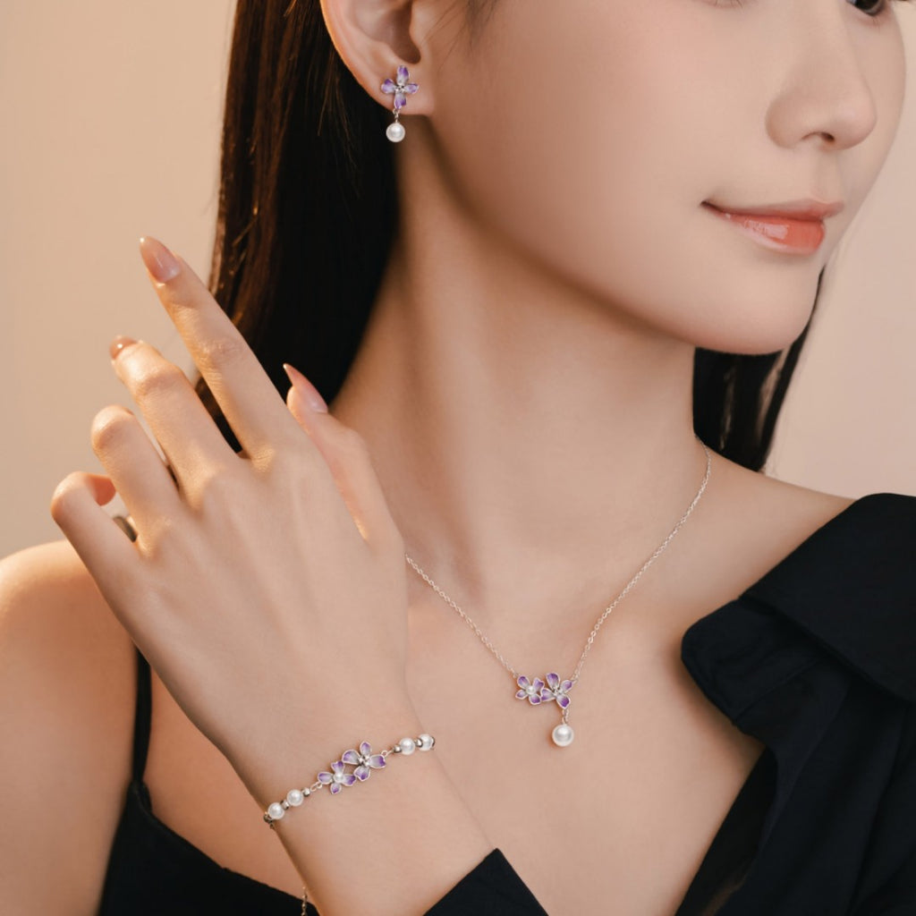 Iris Sterling Silver 925 Necklace Women's Light Luxury High-Grade Flower Pearl Clavicle Chain Ins Style Wisteria Pendant