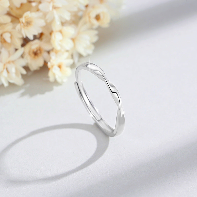 Mobius Pure Silver 999 Couple Ring Men's and Women's Simple Niche Open Ring Ins Style Bow Ring
