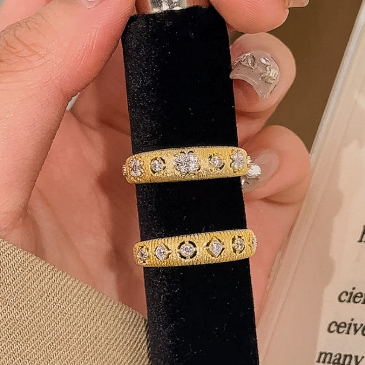 Lucky Clover Sterling Silver 925 Ring Vintage Court Style Brushed Zircon Flower Ring Ins Style Star Ring