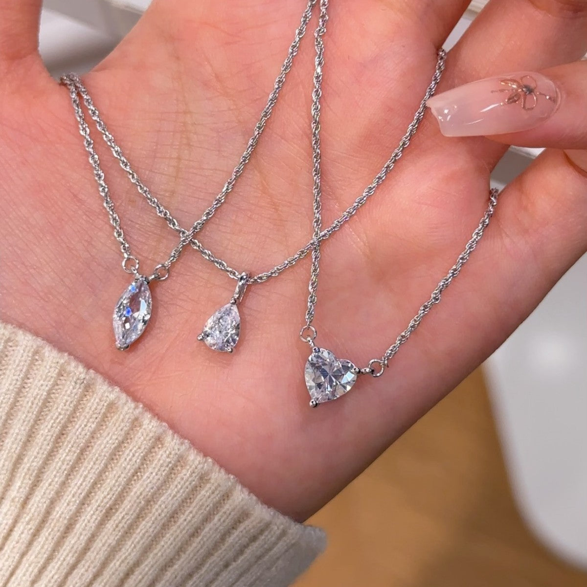 Lovely Sterling Silver 925 Necklace Female Niche Design Light Luxury Horse Eye Zircon Clavicle Chain Ins Style Drop-Shaped Pendant