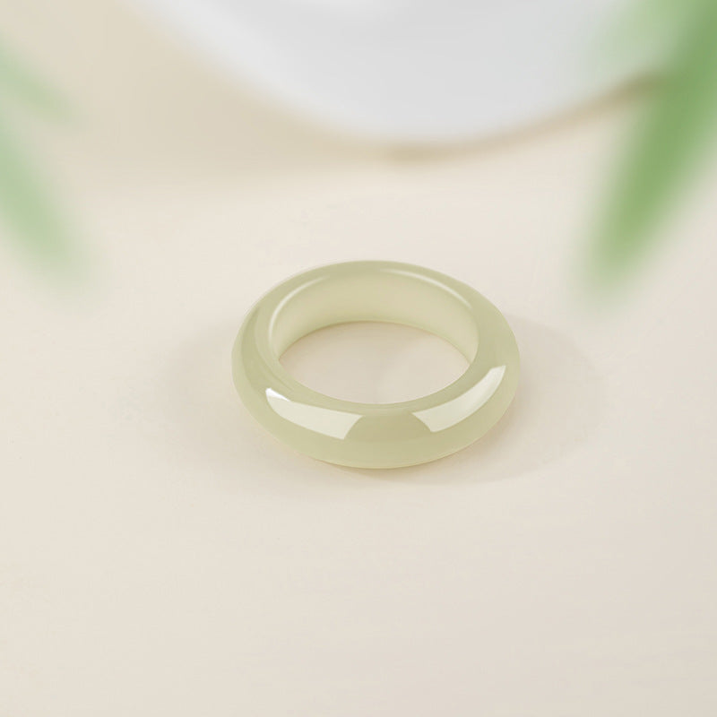 Natural Hetian Jade Sunny Water Couple Ring New Chinese National Fashion Jade Plain Ring Ins Qixi Birthday Gift Pair Ring