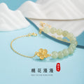 Peach Blossom Sterling Silver 925 Hetian Jade Bracelet Female New Chinese National Fashion Cherry Blossom Bracelet Ins Style Flower Bracelet