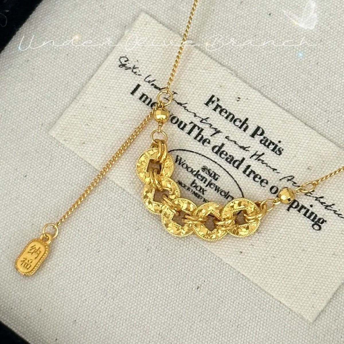 Five Emperors Coin Sterling Silver 925 Necklace Women's New Chinese National Fashion Broken Ice Tassel Clavicle Chain Ring Buckle Pendant