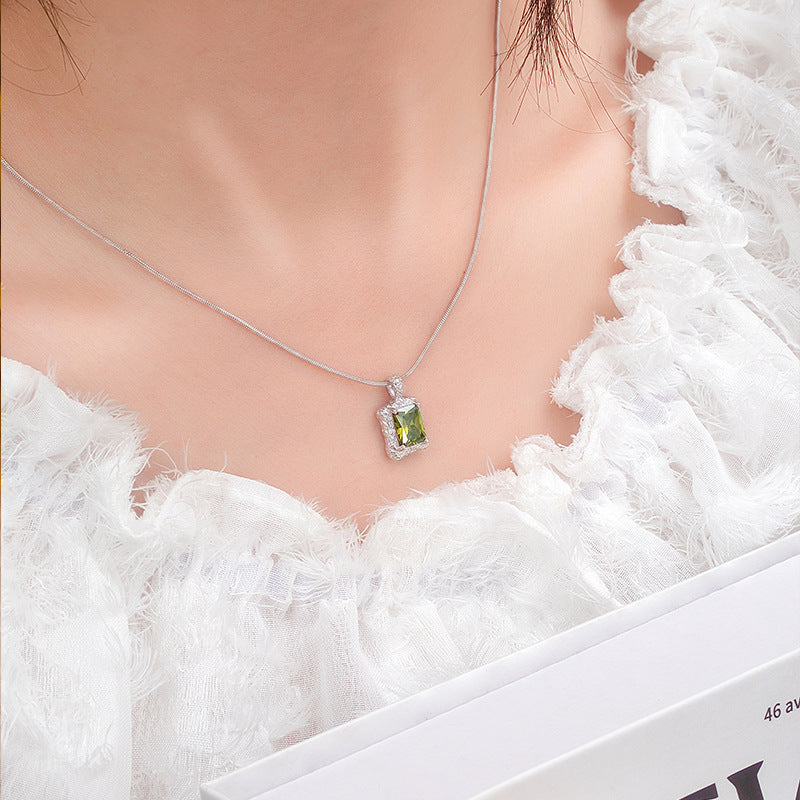 S925 Sterling Silver Olive Green Zircon Set Niche Light Luxury Lava Love Texture Necklace Earrings Gift for Girlfriend