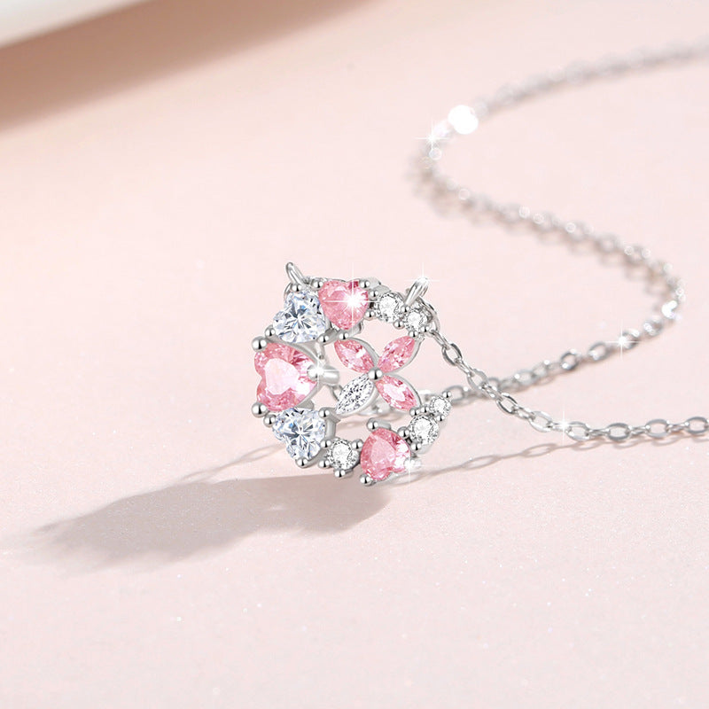 Butterfly Sterling Silver 925 Necklace Women's Fashion All-Match Pink Zircon Clavicle Chain Get Things Ins Style Love Pendant