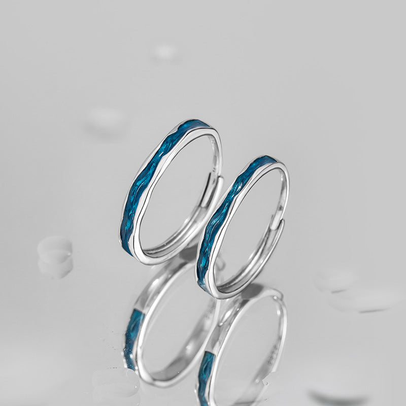 Klein Blue Sterling Silver 925 Couple Ring Niche Design Light Luxury Plain Ring Ins Style Valentine's Day Gift Pair Ring