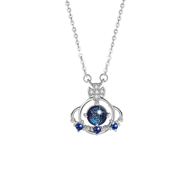 Collana in argento sterling 925 – pianeta e Saturno e dettaglio in vetro